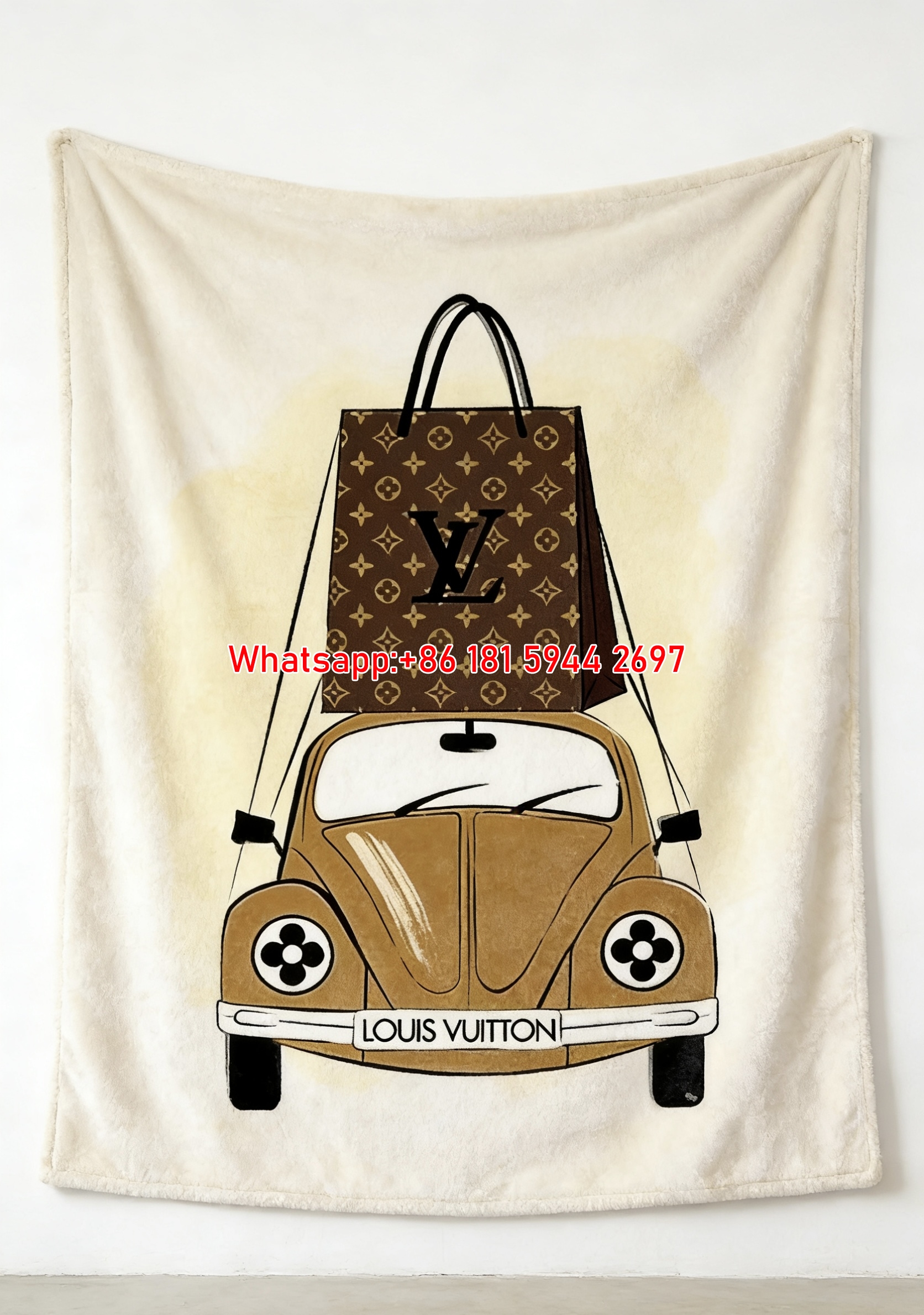 LV Vintage Car & Bag Blanket Playful LV Monogram Car Throw 217